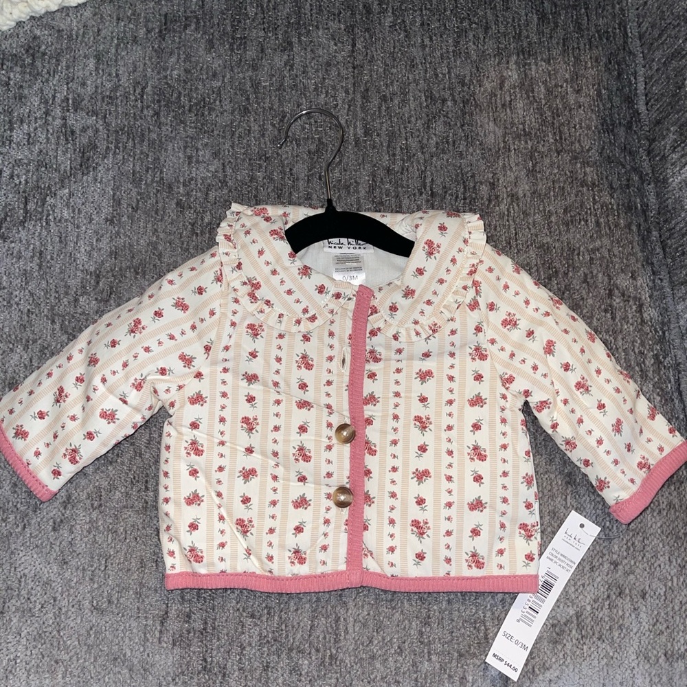 Floral Baby Jacket with Pink Trim